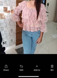 Tiered Floral Print Square Neck Top