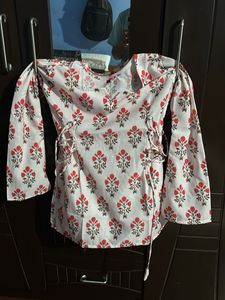 White Kurta with Red Floral Print