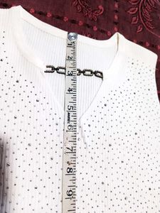 White Sleeveless Rhinestone Knit Tank Top