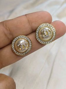Elegant CC Pearl Stud Earrings