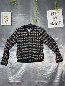 Black Palm Tree Print Bomber Jacket