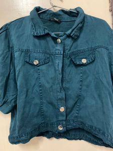 Teal Cropped Denim Jacket