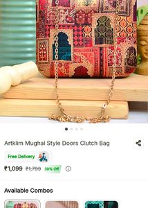 Artklim Mughal Style Doors Printed Clutch