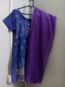 Embroidered Blue Kurti And Pajama With Dupatta