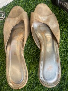 Sparkly Gold Peep-Toe Heels