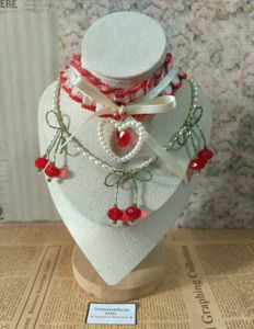 Frill Checkered Beaded Cherry & Pearl Choker
