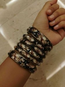 Floral Bangle Set with Rhinestones