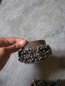 Antique Silver Bangles with Beads