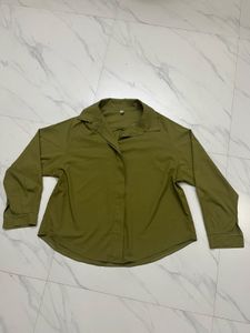 Olive Green Collared Button-Up Shirt