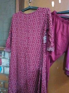Maroon Printed Kurta Set with Dupatta