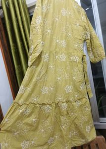 Mustard Yellow Embroidered fit and flare dress
