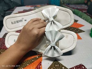 White Bow Slip-On Sandals