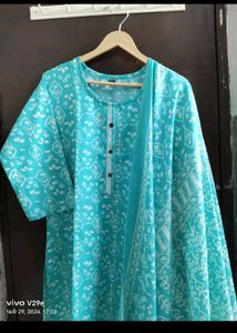 Teal & White Printed Kurta