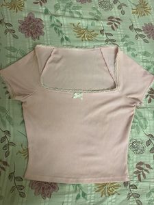 Cute Pink Square Neck Top