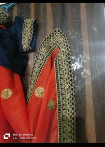 Orange Saree with Embellished Blouse