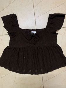 Chic Brown Lace Peplum Top