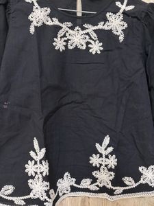 Black Embroidered Cotton Blouse