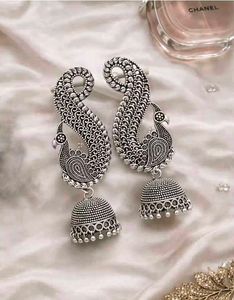 Peacock Jhumka Oxidised Earrings