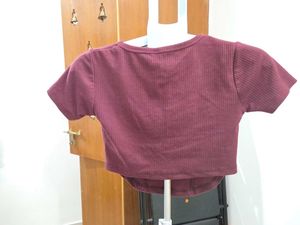 Burgundy Ribbed Corset Crop Top