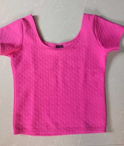 🇰🇷Vibrant Pink Textured Crop Top