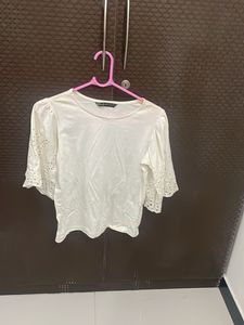 Chic White Broderie Anglaise Sleeve Top