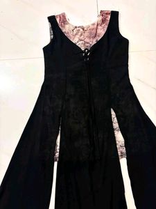 Black long kurta with Floral Detail and mu