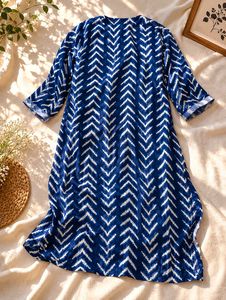 ⭐Make a offer Indigo Print V-Neck Straight Kurta