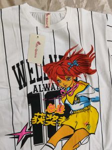 Anime Graphic Pinstripe T-Shirt