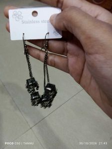 Black Jhumka Style Chain Earrings