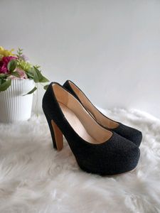 Black Glitter Platform Heels