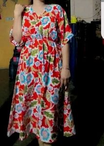 V-Neck Floral Print Midi Dress