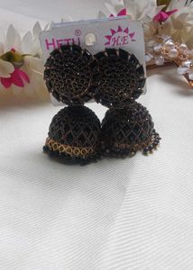 ✨🖤Elegant Black Floral Designer Jhumka Earrings