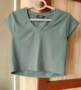 Green Ribbed Crop Top