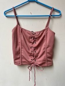 Ribbed Lace-Up Crop Top