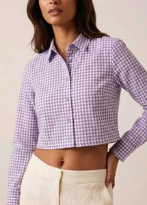 Cute Lavender Gingham Crop Shirt
