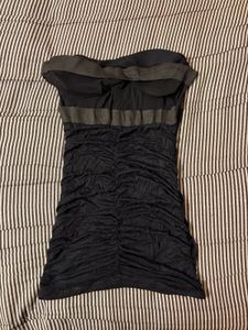 Black Strapless Ruched Dress