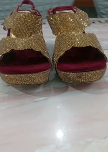 Bridal Heels Embellished Wedges - Maroon &amp; Gold