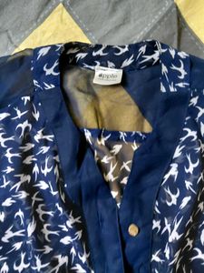 Navy Blue Bird Print Sleeveless Top