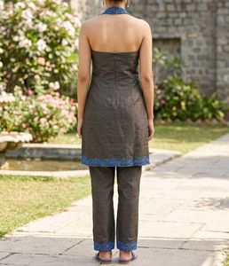 Black Kurta Set with Blue Embroidery