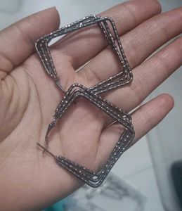 Unique Geometric oxidised black Hoop Earrings