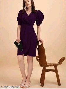 Elegant Puff Sleeve Wrap Dress