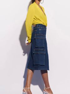 FREAKINS | Denim Cargo-Pockets Midi Skirt