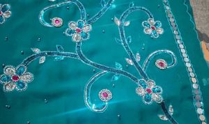 Beautiful Teal Saree with Sequin Embroidery