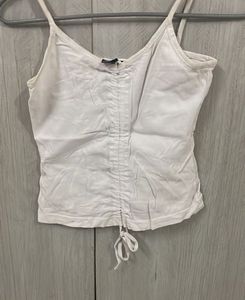White Ruched Drawstring Cami Top
