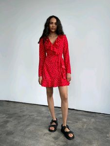 Chic Red Polka Dot Wrap Dress