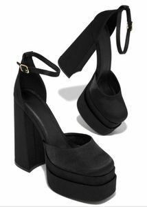 Black Platform Block Heels