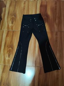 Black Flared Punk Pants with Zippers