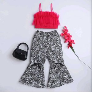 Girls' Stylish Top and Bell Bottom Pants Set