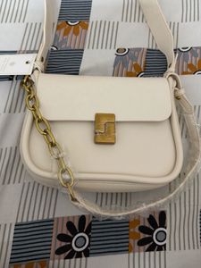 Cream Flap Crossbody Bag with Gold Chain
