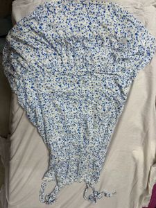 Blue &amp; White Floral Smocked Flowy Midi Dress